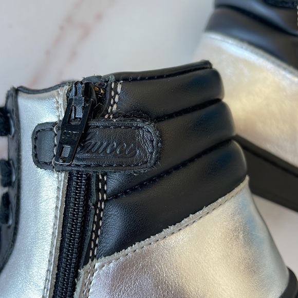 GUCCI baby toddler size 23 black & silver metallic high top sneakers designer - Picture 7 of 10